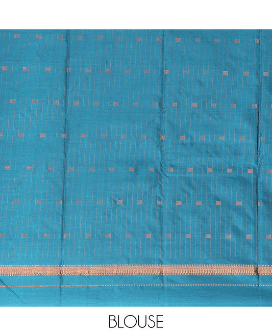 Blue striped, geometric design gift saree with self zari design border & striped pallu