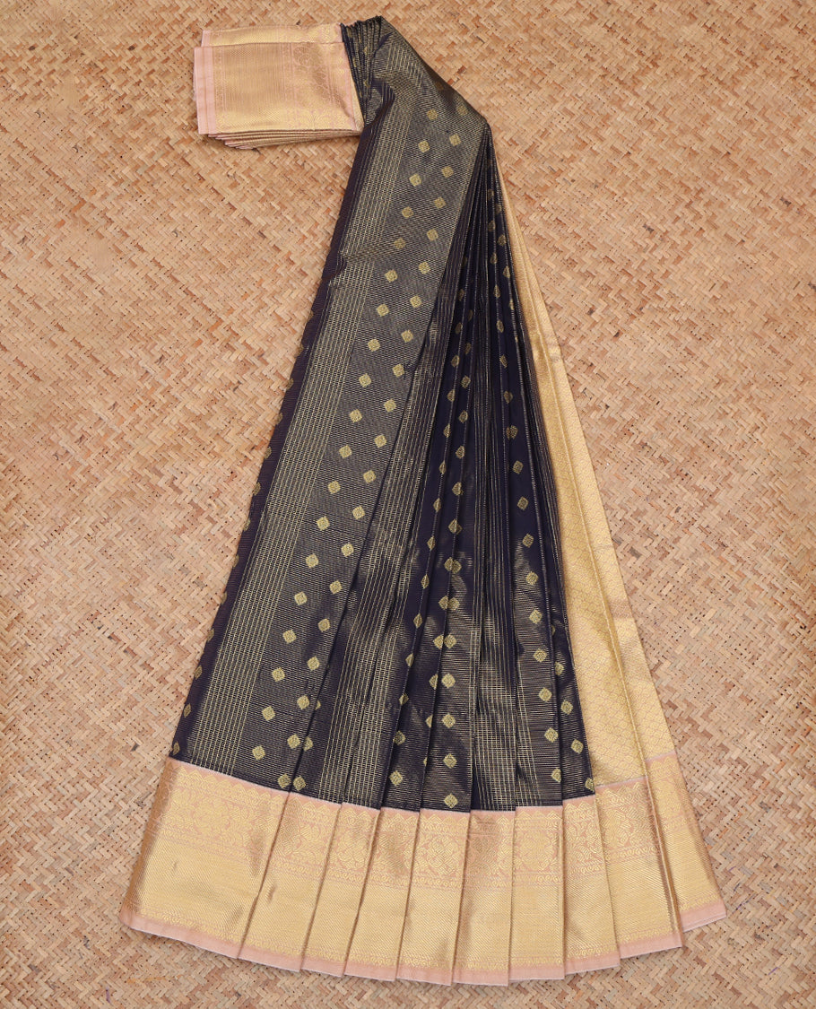 Blue Budget Silk Saree, Enriched with Zari Buttas and Checks, a Contrast Traditional Zari Border, Grand Pallu, and a Contrast Blouse