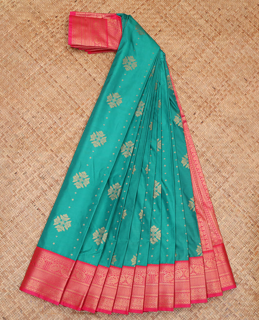 Blue Budget Silk Saree, Accentuated with Zari Buttas, a Contrast Traditional Zari Border, Grand Pallu, and a Contrast Blouse