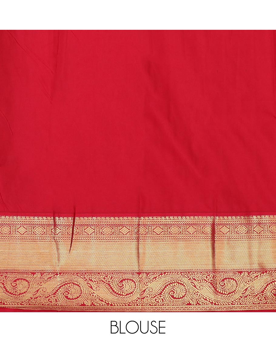 Turquoise zari design gift saree, contrast traditional zari design border, and intricately designed pallu