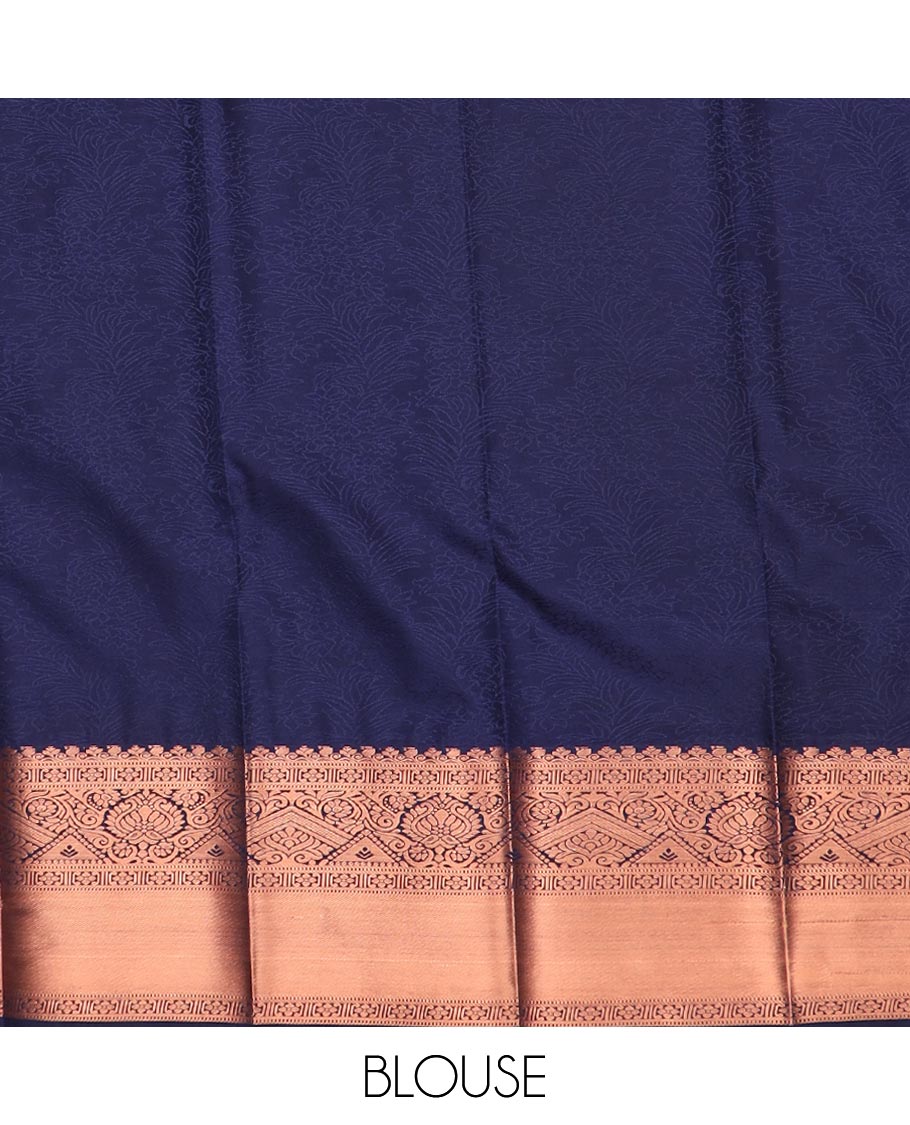 Blue jacquard gift saree, contrast traditional zari design border, and intricate pallu