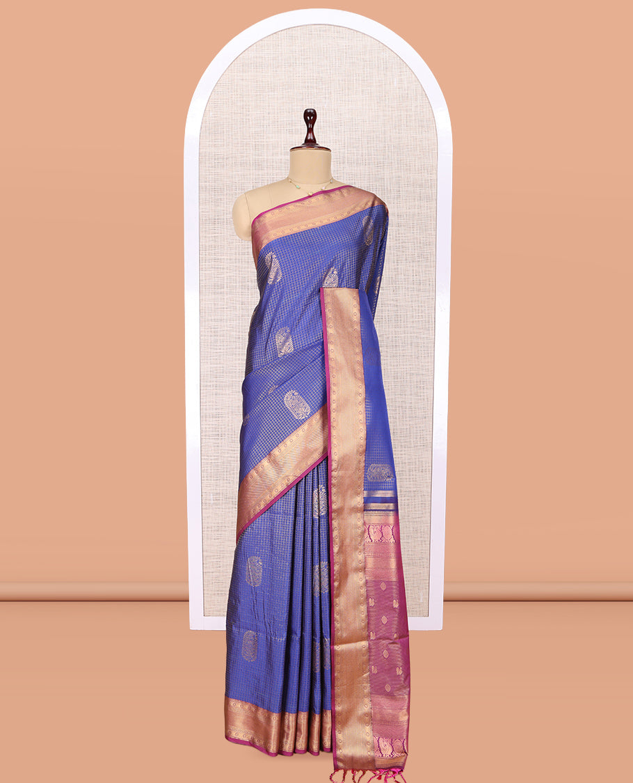 Blue Paisley Checks Budget Silk Saree