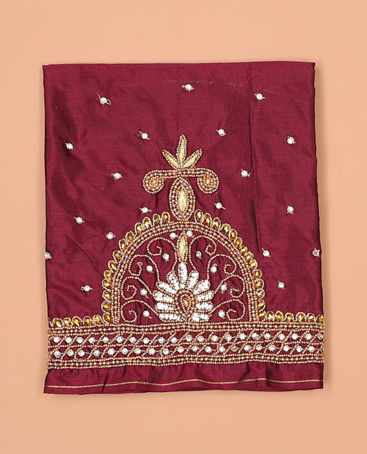 Maroon floral aari embroidery material blouse