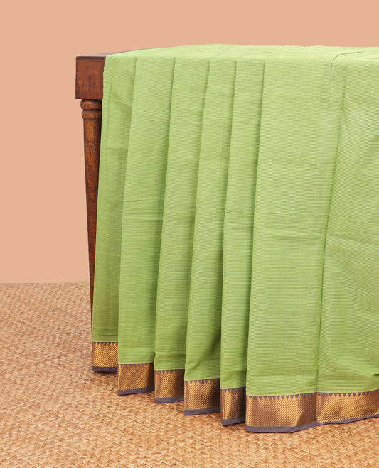 Green striped mangalagiri cotton saree with contrast zari design border & striped pallu