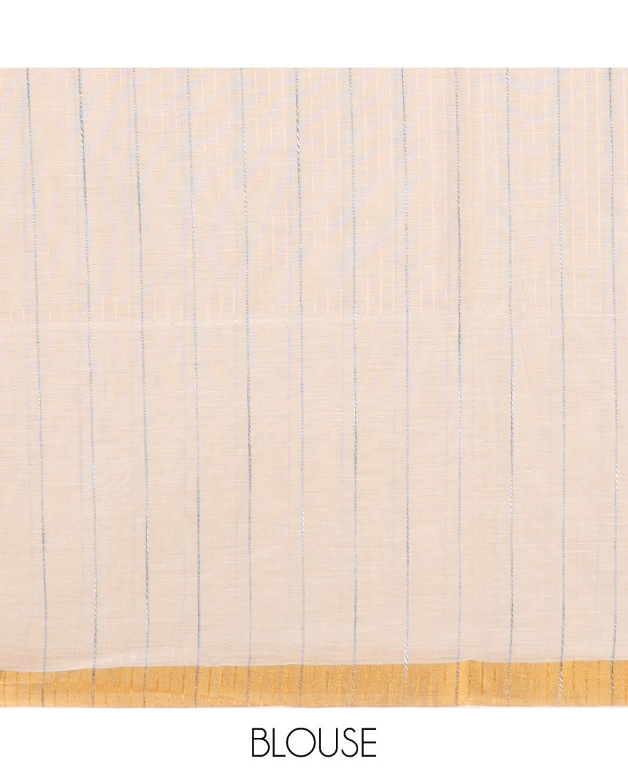 Sandal plain jute cotton saree, zari border, and zari striped pallu