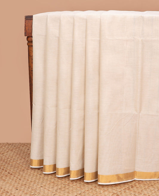 Sandal plain jute cotton saree, zari border, and zari striped pallu