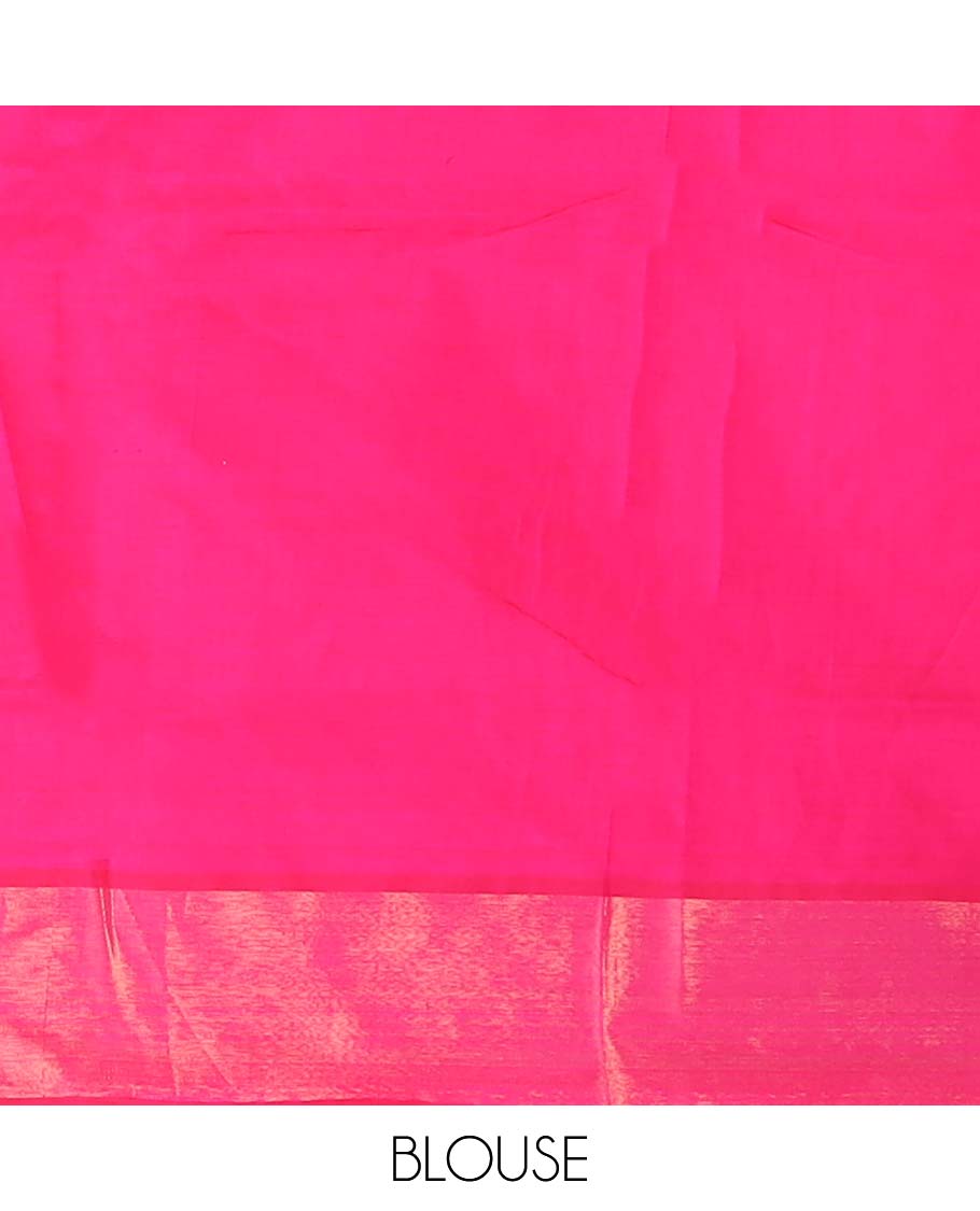 Orange checked  poly cotton saree, zari border, and contrast thick zari striped pallu