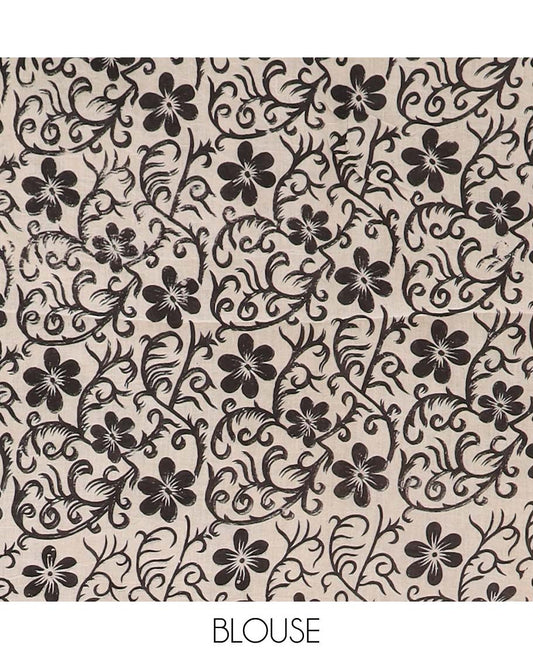 Green floral machine printed kalamkari cotton saree, geometric printed border, and pallu of peacock print