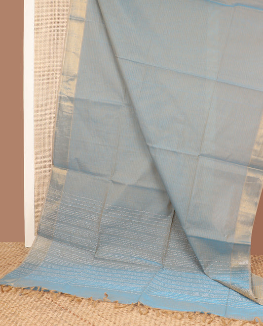 Light grey sparesly striped jute cotton saree,  bavanji border, and striped pallu