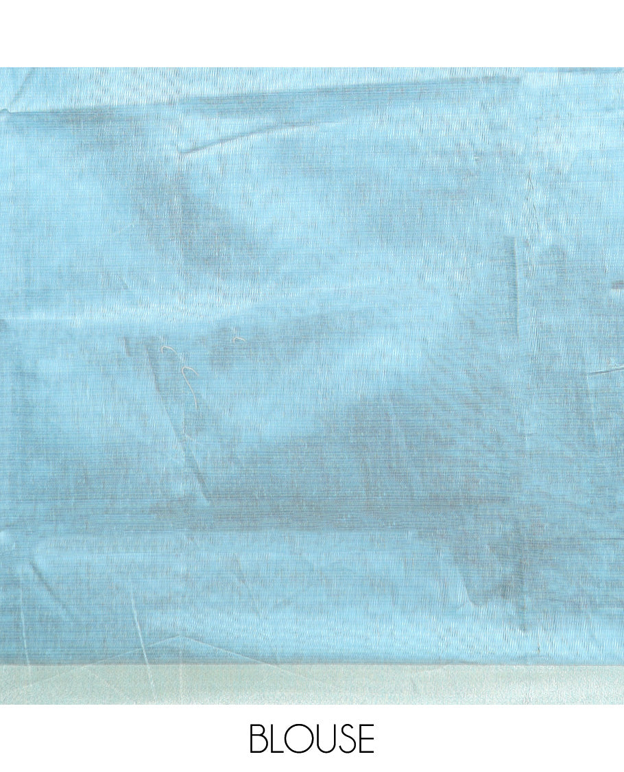 Grey hand brush painting style floral printed chirala cotton saree, plain border, and contrast floral printed pallu