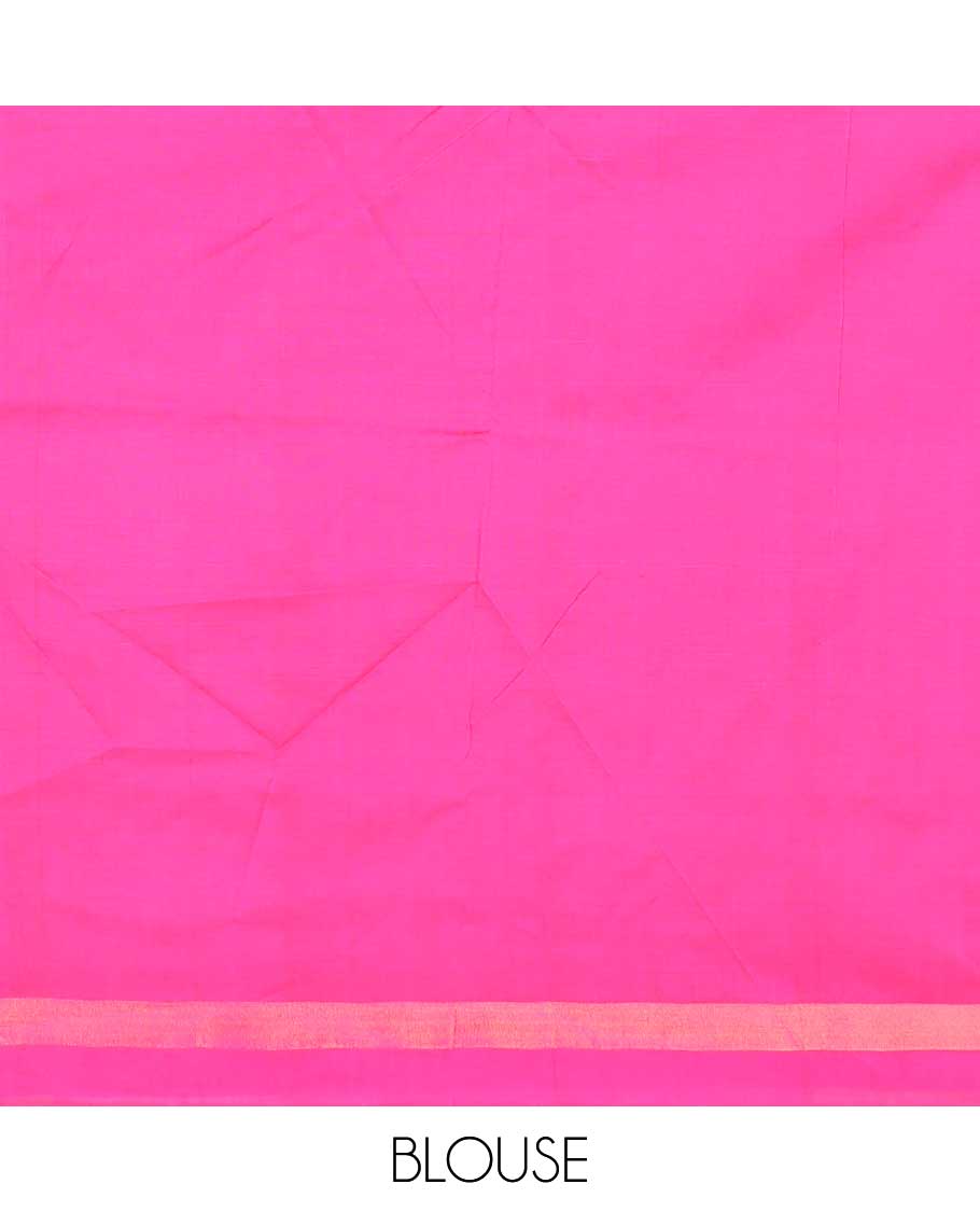 Green ikkat poly cotton saree, self-border, and contrast striped pallu