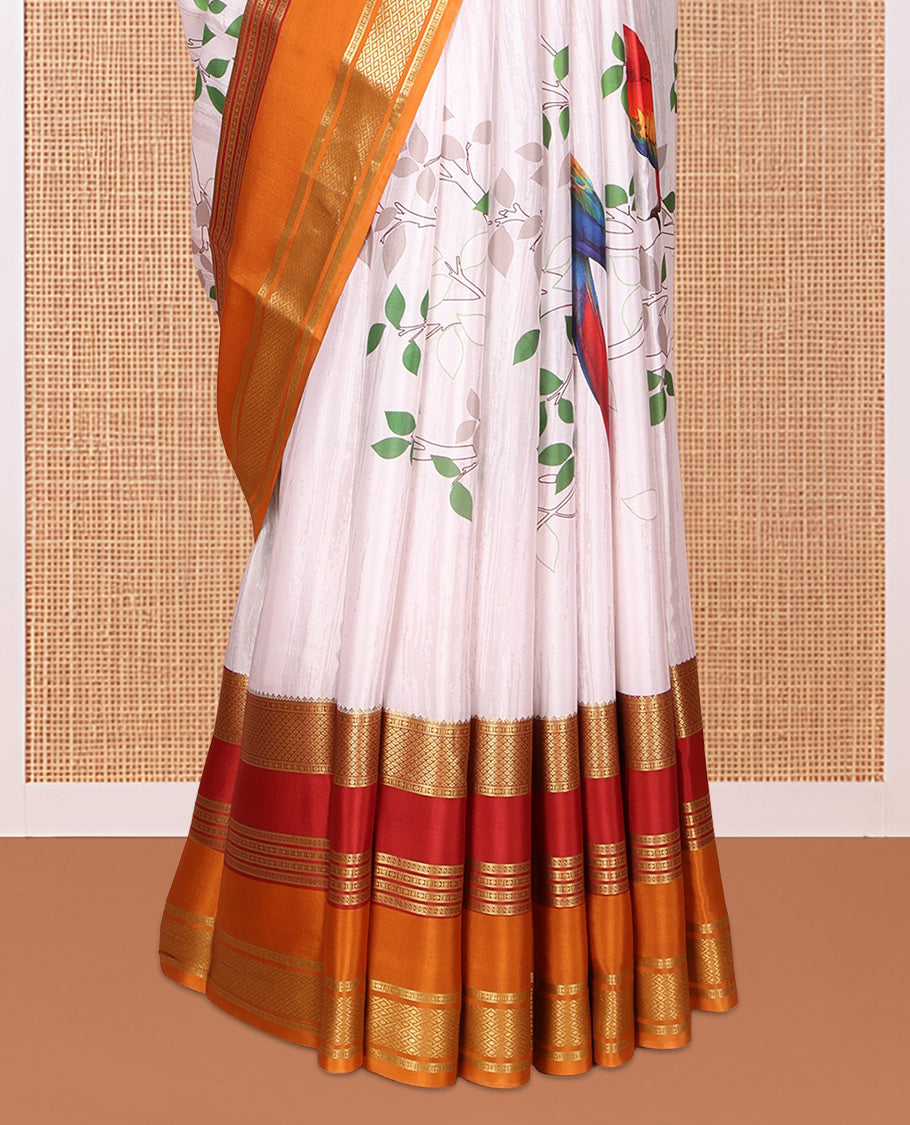 White Mysore Silk Saree