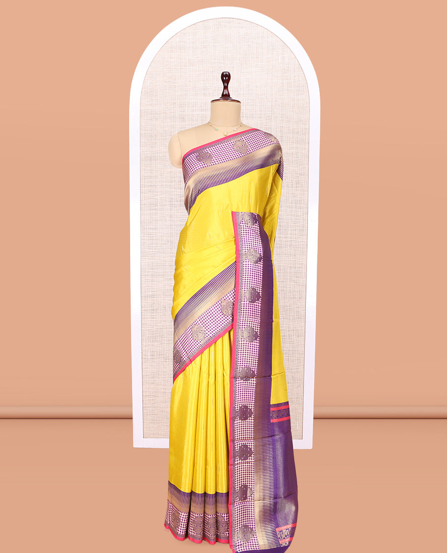 Mustard Raindrop Butta Semi-Mysore Silk Saree