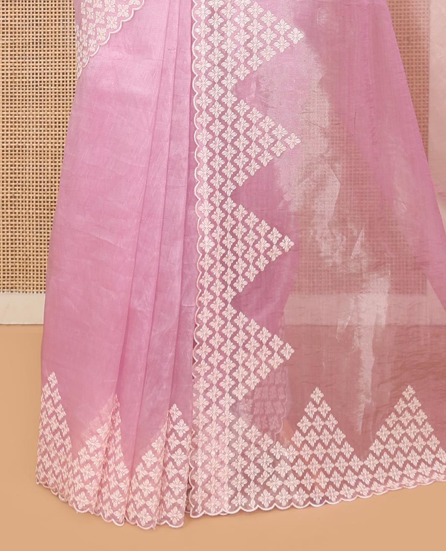 Candy Pink Plain Organza Saree, a Scallop Embroidered Border, and a Matching Blouse