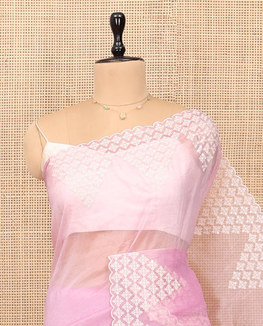 Candy Pink Plain Organza Saree, a Scallop Embroidered Border, and a Matching Blouse