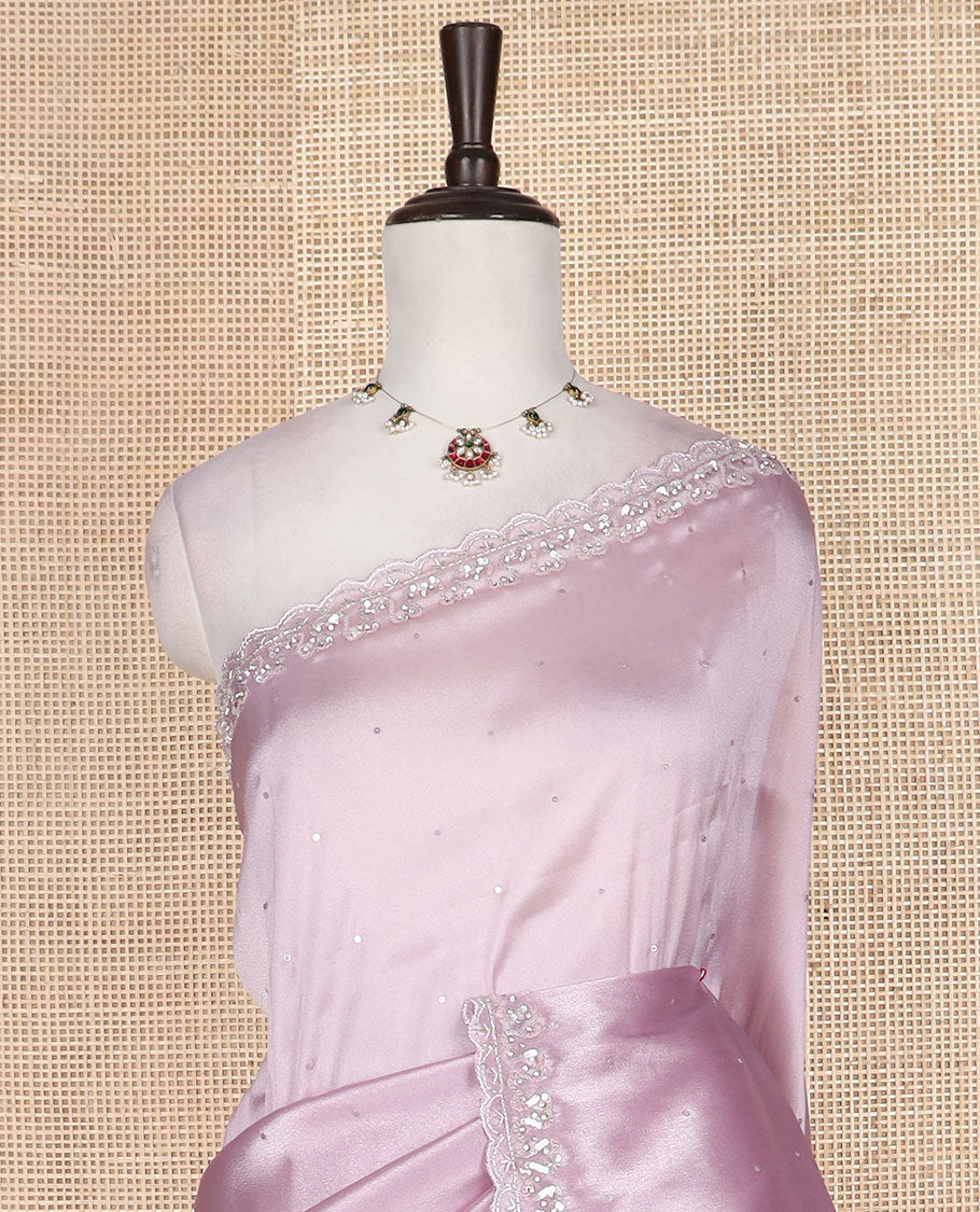 Pink sequins work designer saree, scallop stone work border, and intricate and heavy embroidered blouse