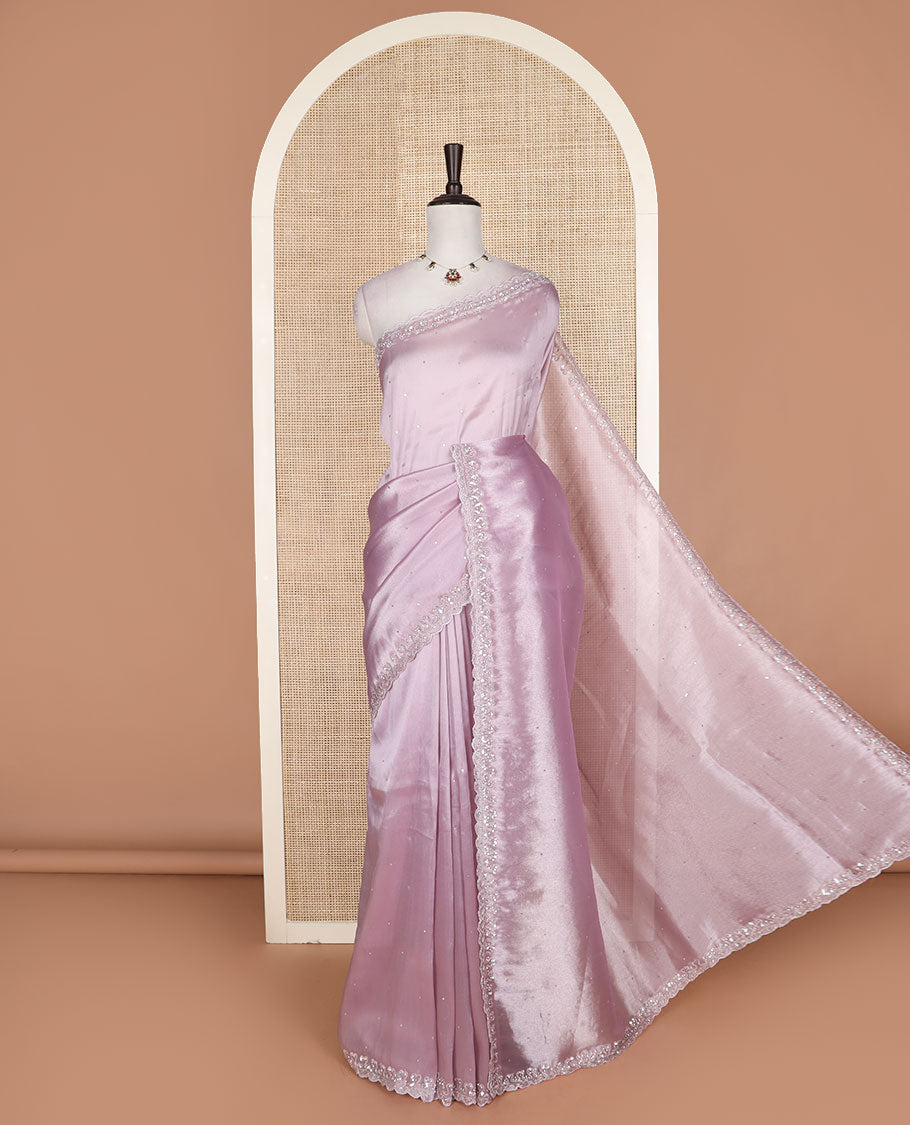 Pink sequins work designer saree, scallop stone work border, and intricate and heavy embroidered blouse