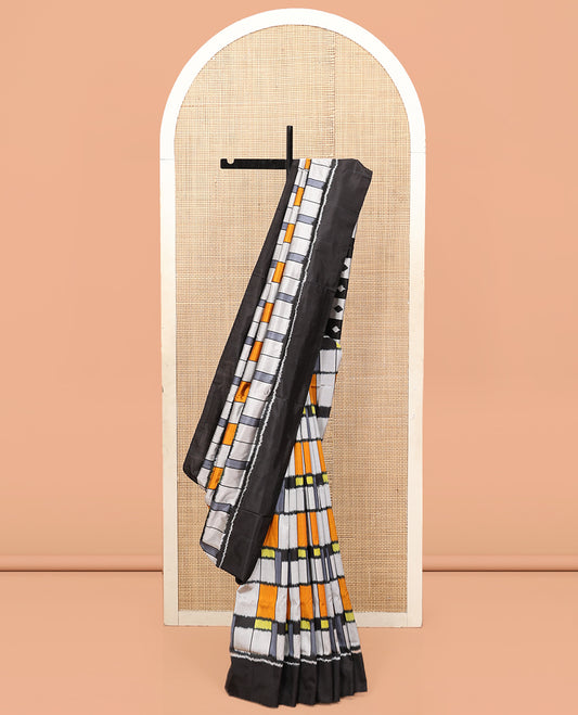 Multi-Color Checked Pochampally Ikat Saree, Complemented by a Contrast Border, Ikat Pallu, and a Contrast Blouse