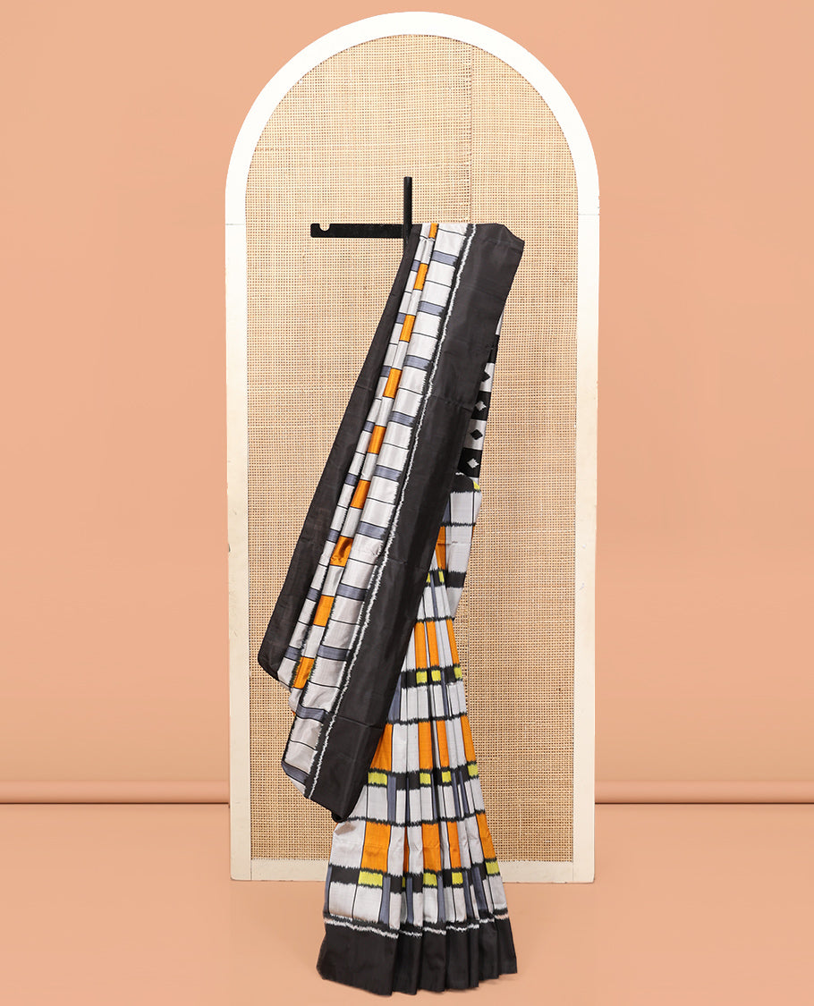 Multi-Color Checked Pochampally Ikat Saree, Complemented by a Contrast Border, Ikat Pallu, and a Contrast Blouse