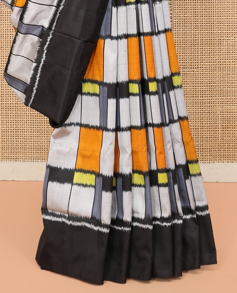 Multi-Color Checked Pochampally Ikat Saree, Complemented by a Contrast Border, Ikat Pallu, and a Contrast Blouse