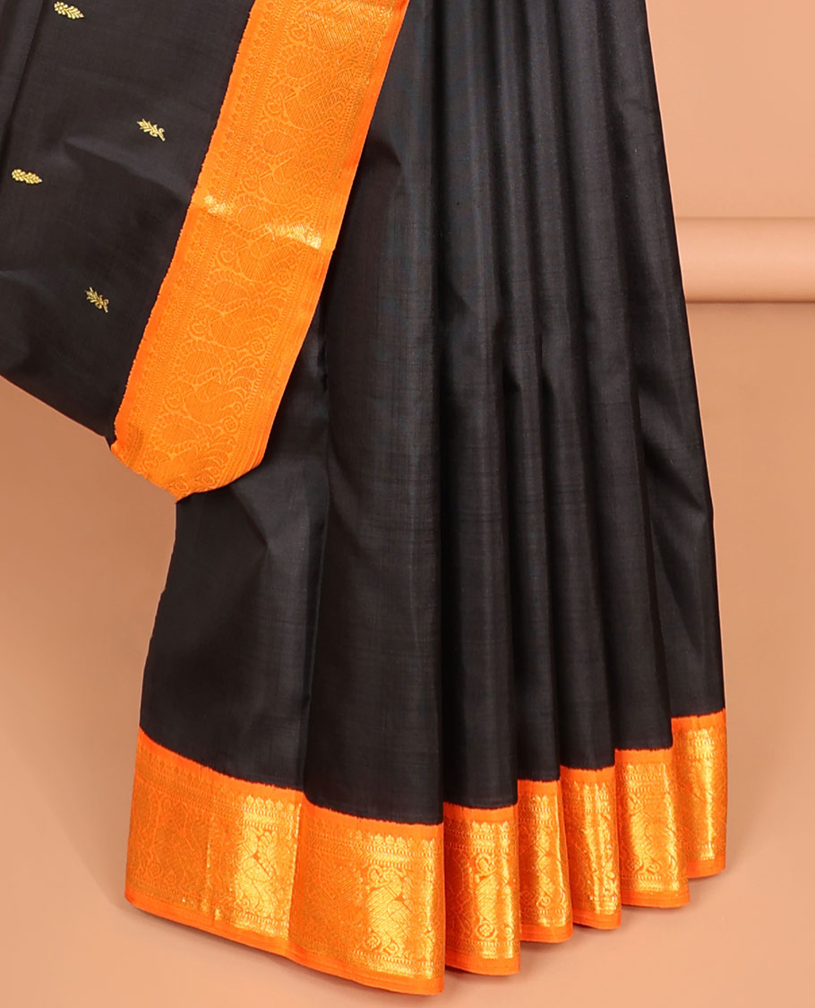 Black buttas kancheepuram silk saree with contrast korvai intricate zari design & zari jaal design pallu