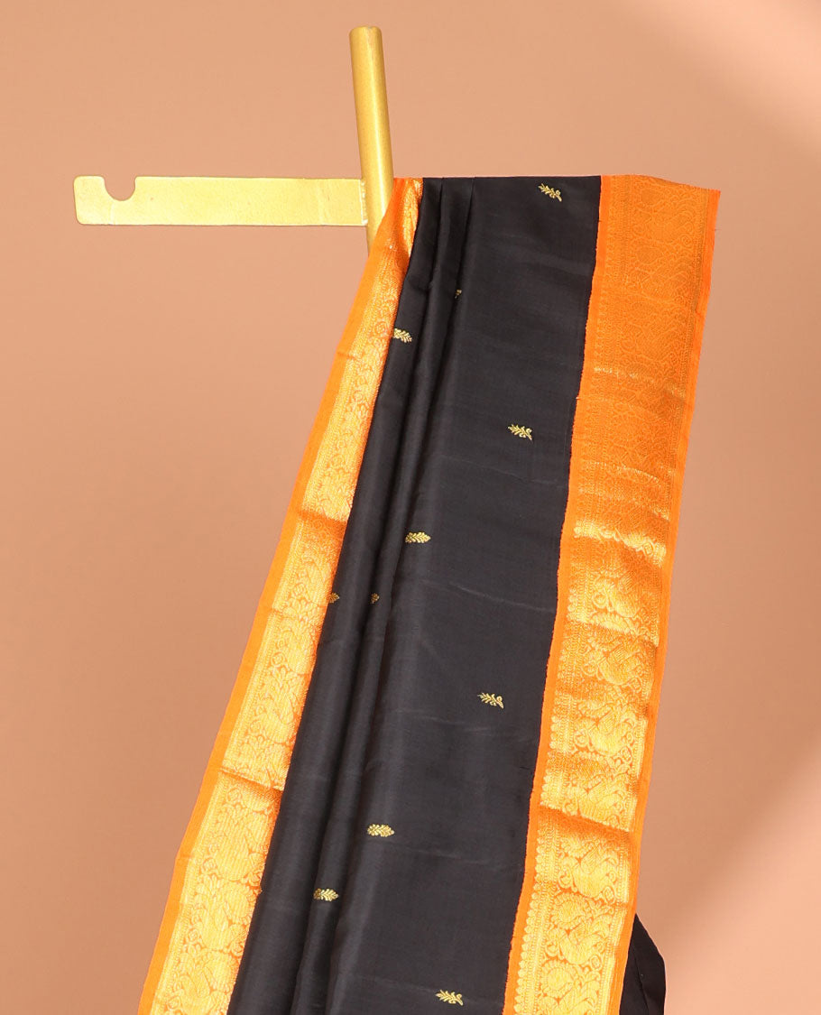 Black buttas kancheepuram silk saree with contrast korvai intricate zari design & zari jaal design pallu