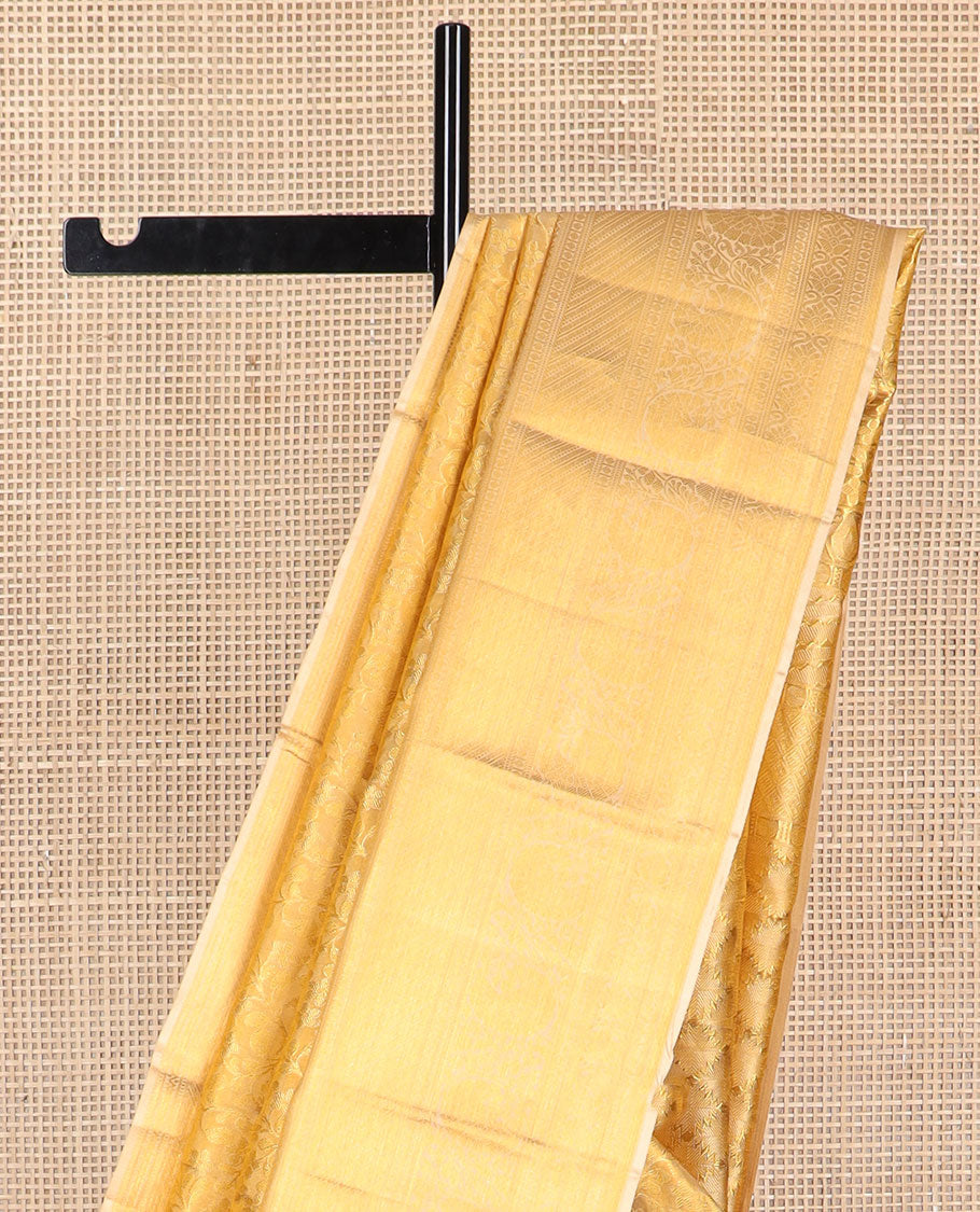 Sandal floral vine design kancheepuram tissue silk saree self border of rekku, banaras, paun, kodi visiry designs & floral design pallu