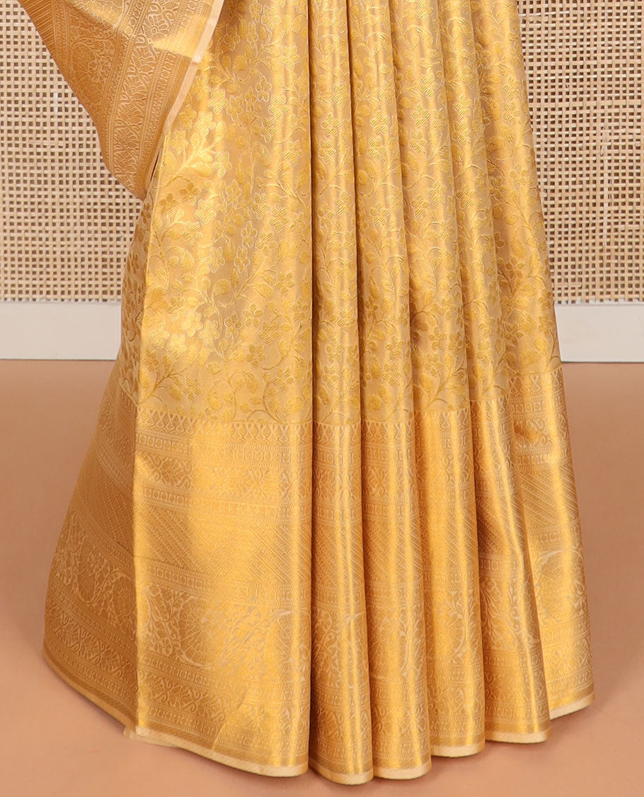 Sandal floral vine design kancheepuram tissue silk saree self border of rekku, banaras, paun, kodi visiry designs & floral design pallu