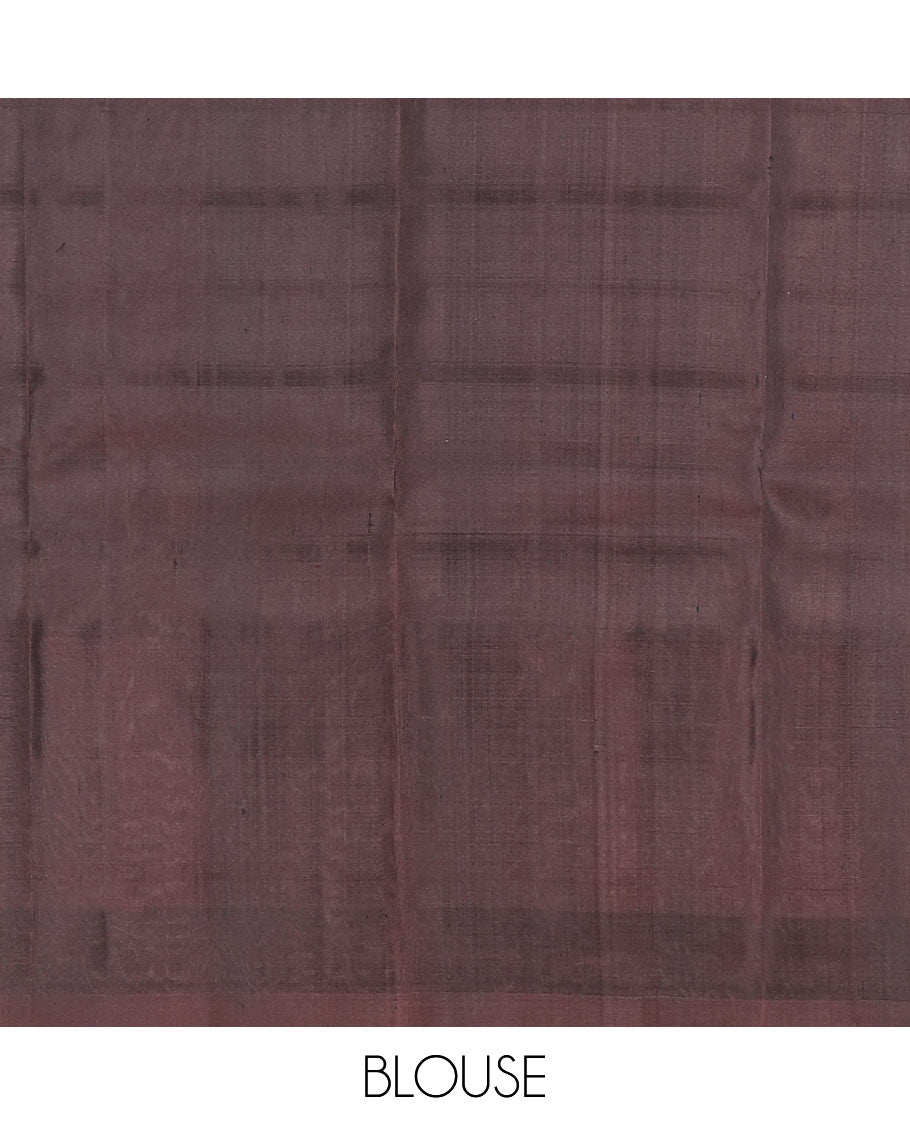 Pink zari design Kanchipuram silk saree, contrast border of rudraksham, mayil, annam, kuthirai, and yaanai designs, and jaal pallu