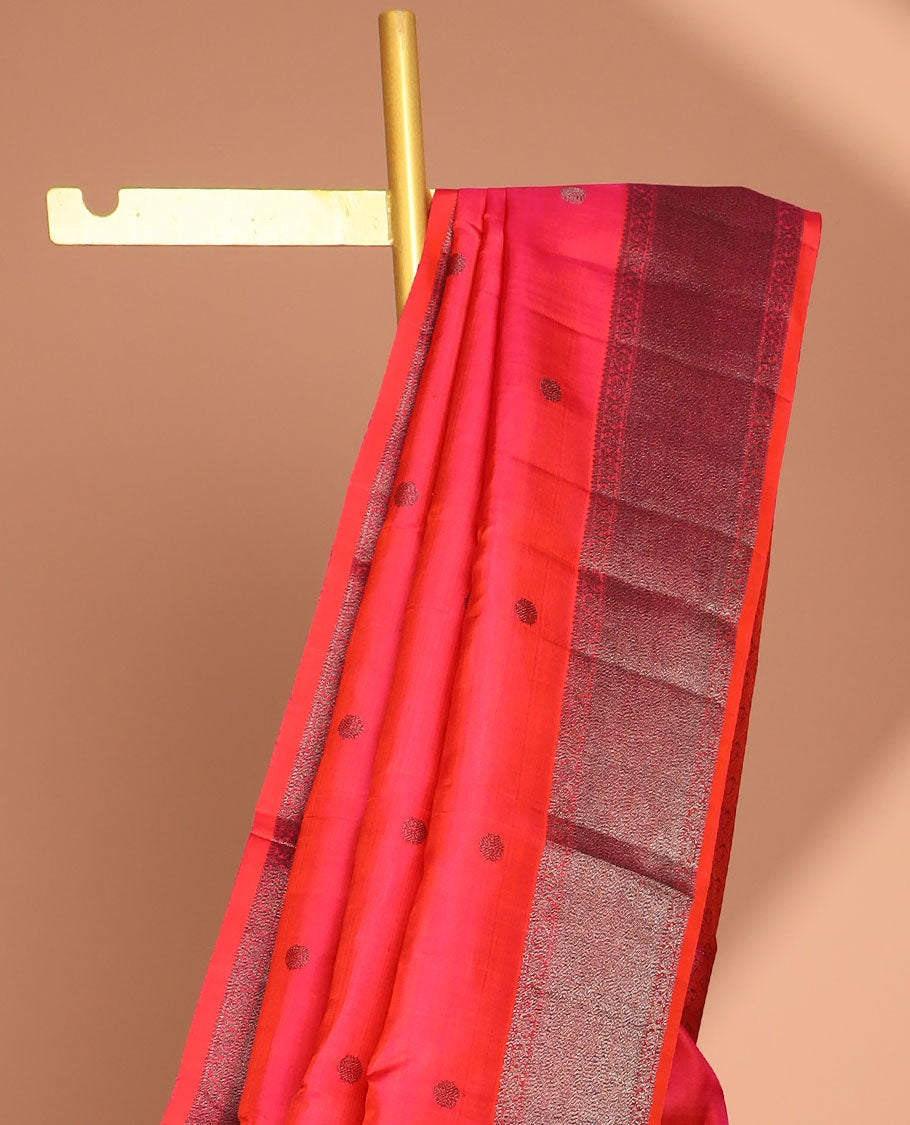 Pink round buttas kancheepuram silk saree with self zari design border & in tricate zari design border
