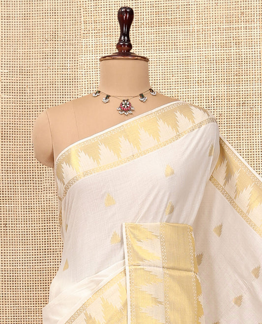 Cream Kerala Cotton Saree