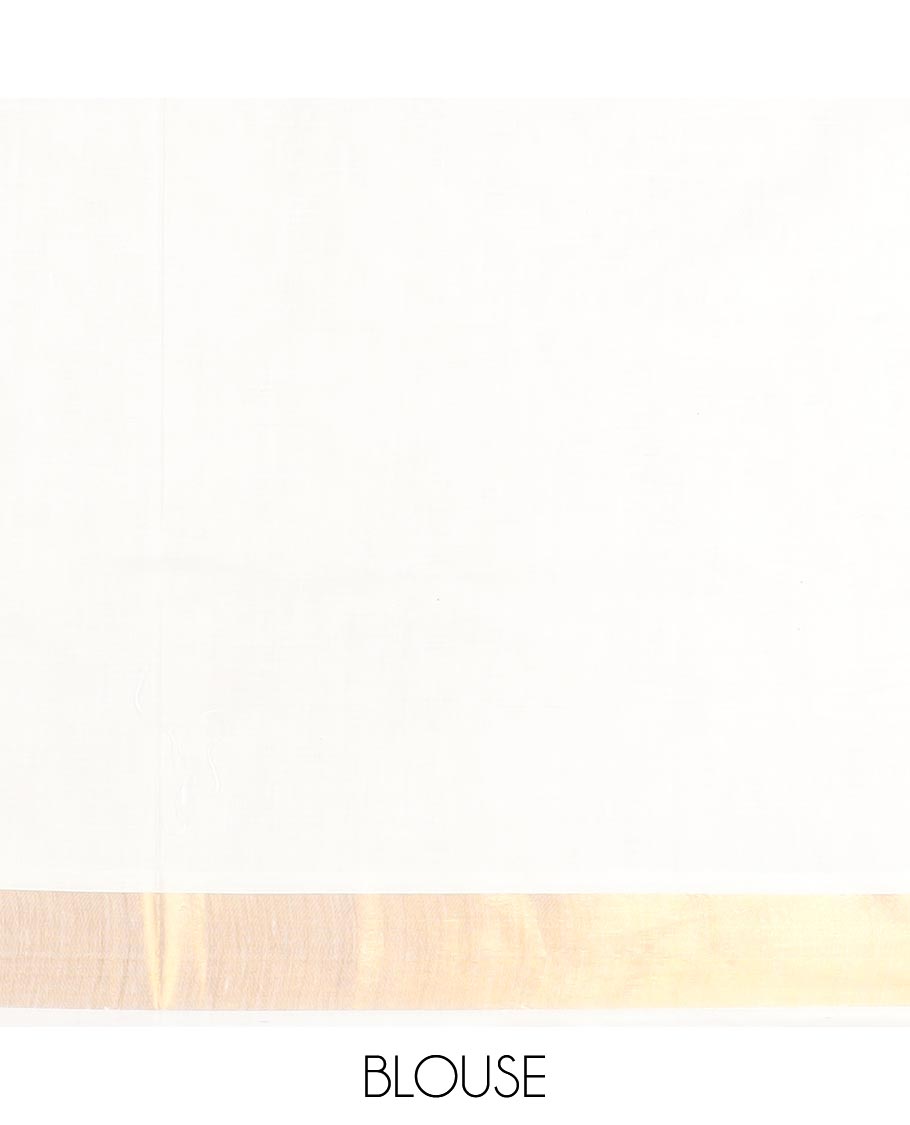 Cream floral motifs embroidered Kerala cotton saree, bavanji border, and peacock embroidered pallu