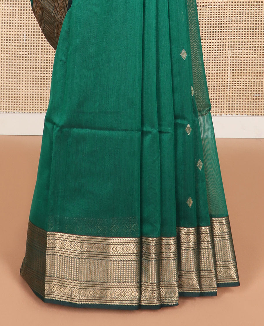Dark green motifs maheshwari cotton saree with self zari design border & striped, geometric design pallu