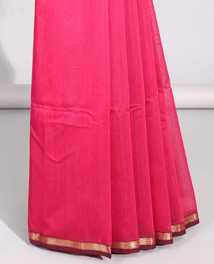 Red floral motifs maheswari cotton saree with contrast zari border & floral motifs pallu