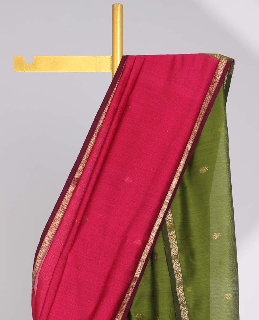 Red floral motifs maheswari cotton saree with contrast zari border & floral motifs pallu