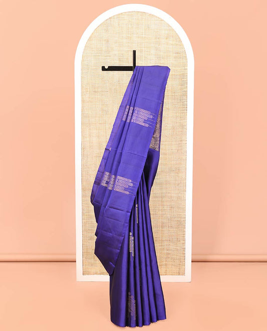 Borderless Blue Mayuri Soft Silk Saree, Mesmerized with Zari Buttas All Over Its Body, Self-Pallu of Geometric Designs, and Paired with a Matching Blouse