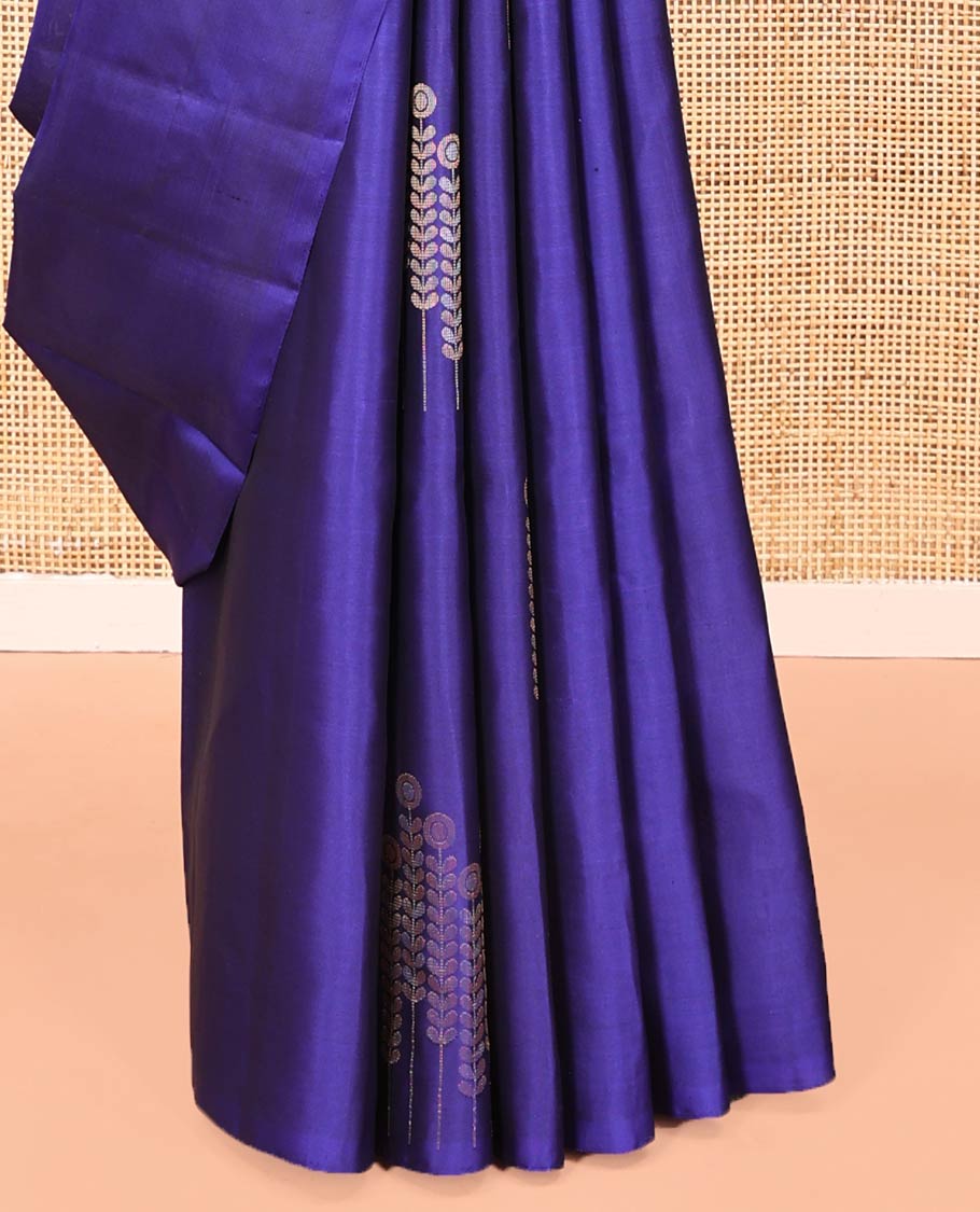 Borderless Blue Mayuri Soft Silk Saree, Mesmerized with Zari Buttas All Over Its Body, Self-Pallu of Geometric Designs, and Paired with a Matching Blouse