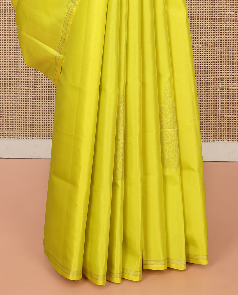 Yellow Mayuri Lite Silk Mix Saree, Sparsely Threaded with Zari Buttas, a Piping Border, Sparsely Woven Pallu, and a Matching Blouse