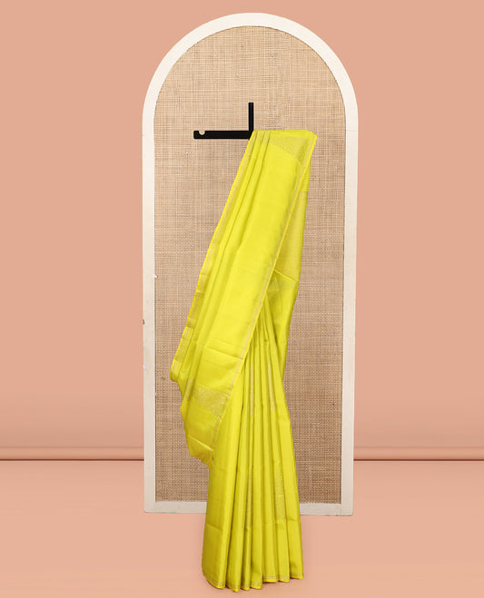 Yellow Mayuri Lite Silk Mix Saree, Sparsely Threaded with Zari Buttas, a Piping Border, Sparsely Woven Pallu, and a Matching Blouse