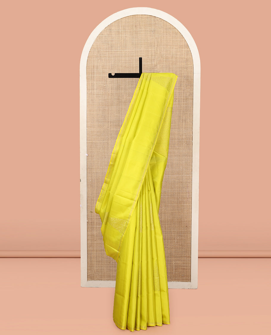 Yellow Mayuri Lite Silk Mix Saree, Sparsely Threaded with Zari Buttas, a Piping Border, Sparsely Woven Pallu, and a Matching Blouse