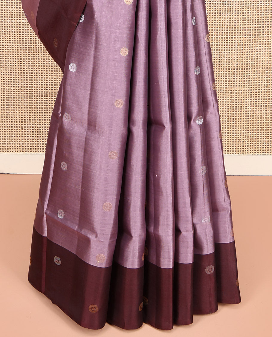 Purple Mayuri Lite Silk Mix Saree, Detailed with Zari Buttas, Complemented by Contrast Zari Buttas Border, Intricate Pallu, and a Contrast Blouse