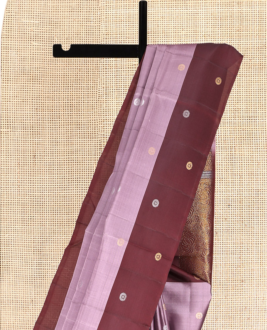 Purple Mayuri Lite Silk Mix Saree, Detailed with Zari Buttas, Complemented by Contrast Zari Buttas Border, Intricate Pallu, and a Contrast Blouse
