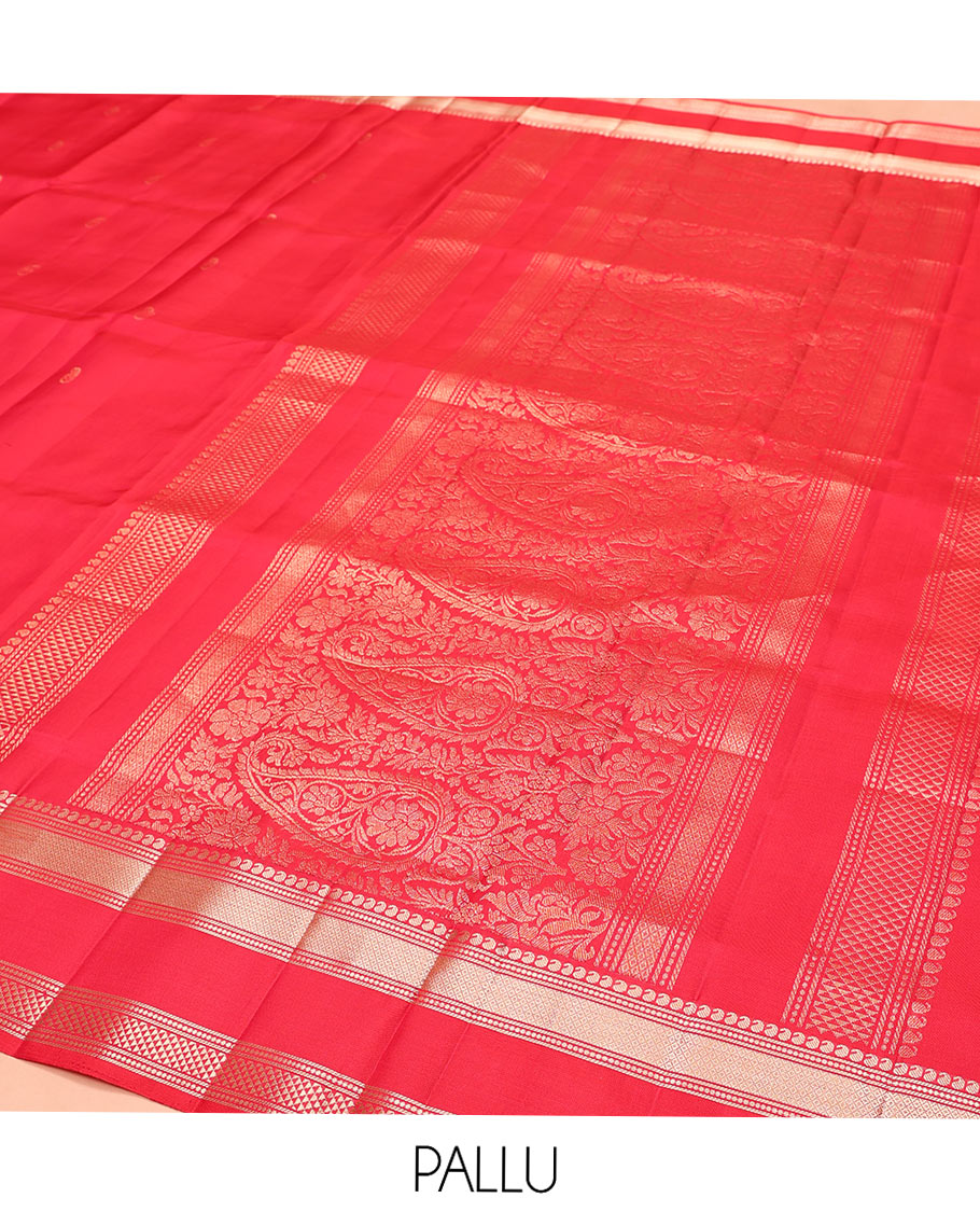 Red Mayuri Soft Silk Saree, Embellished with Manga Buttas on Its Body, Highlighted by Zari Border of Manga, Banaras, Mayil Kann, and Ara Maadam Designs, Pallu Elevated with Manga Designs in Zari, and Paired with a Matching Blouse