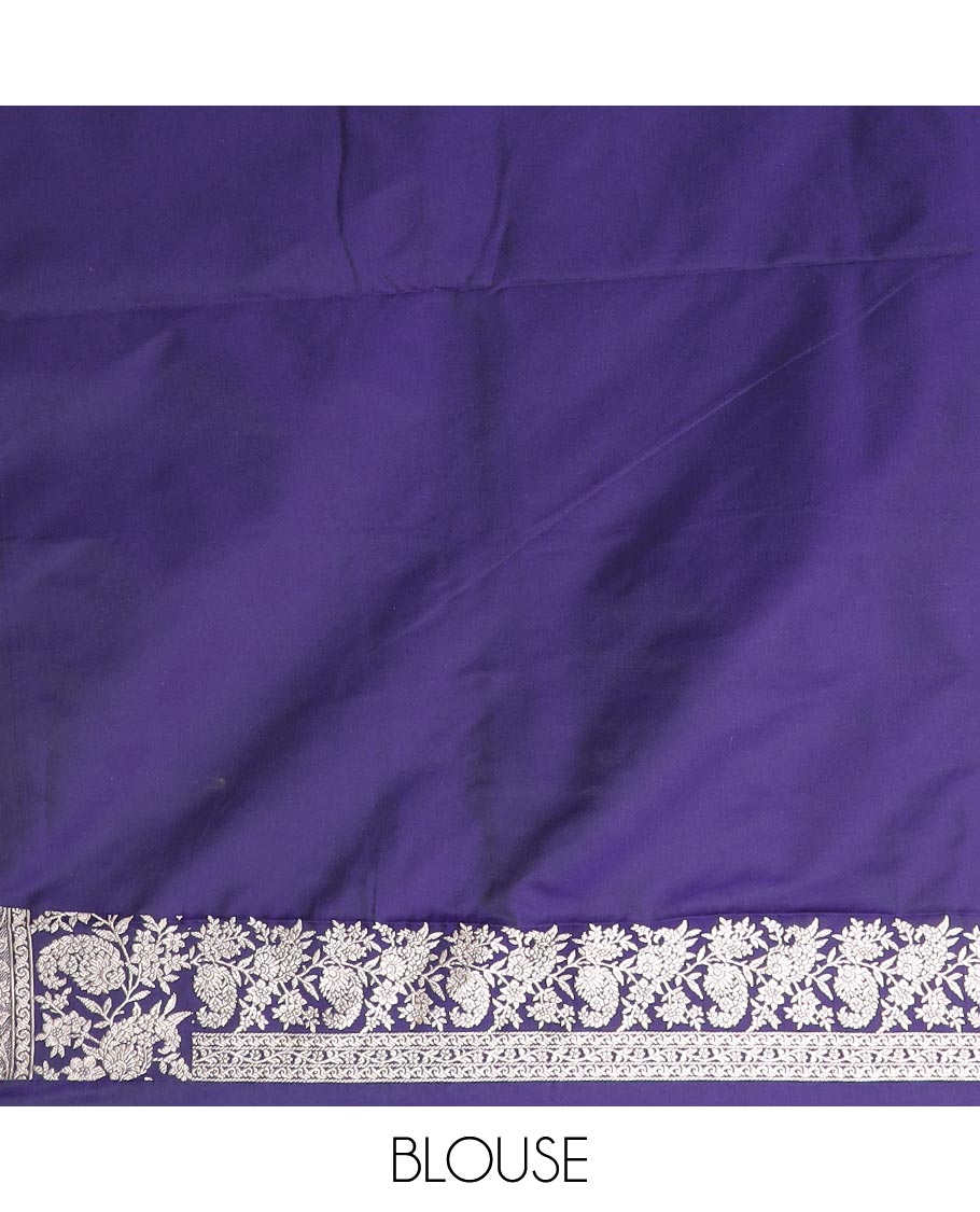 Ink blue zari buttas and paisley vine mushru silk saree, floral-paisley design border, and pallu of paisleys