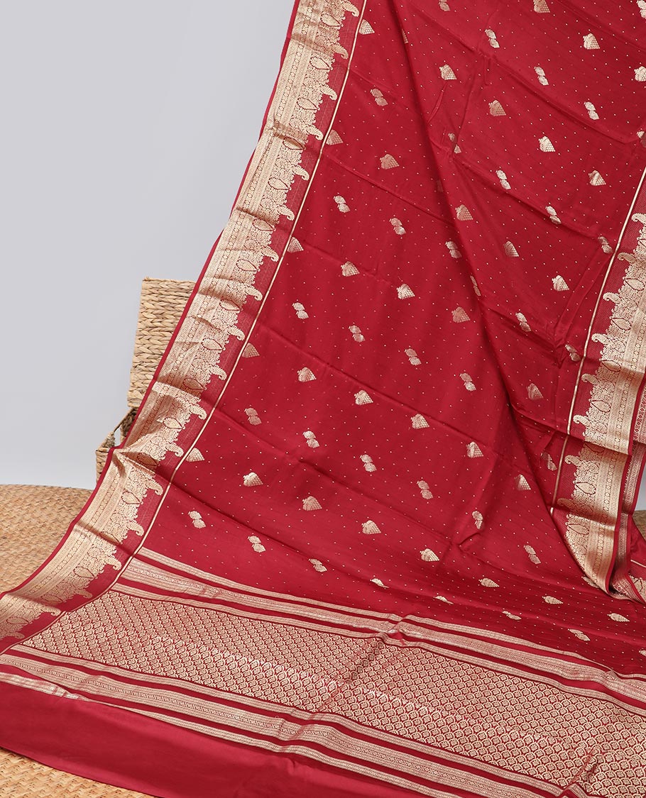 Maroon zari buttas mysore silk saree, traditional design zari border & intricately designed pallu