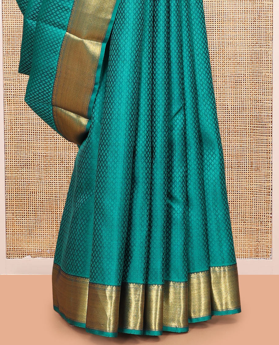 Blue Embossed Parampara Silk Saree, Features Zari Buttas, a Zari Border of Thilakam, Muthu, and Vanki Designs, Grand Pallu, and a Matching Blouse