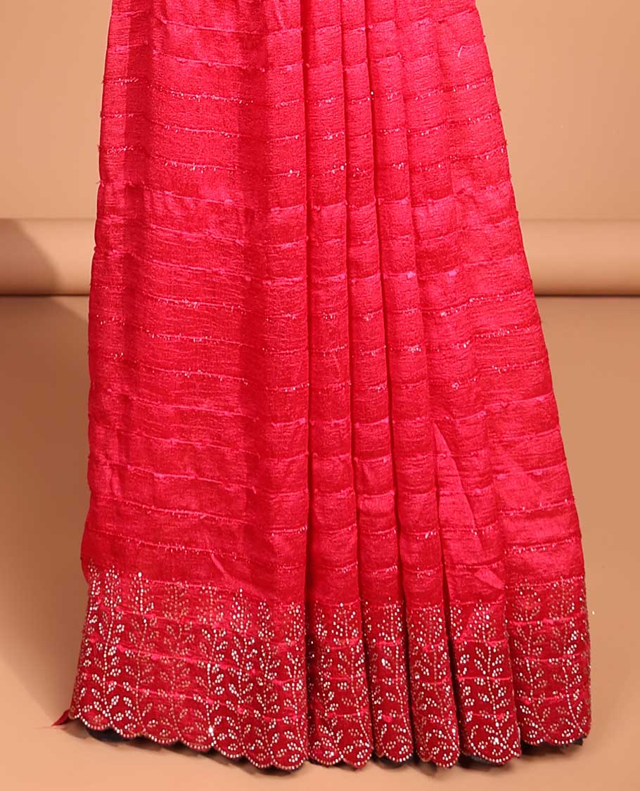 Red all over line neem zari design with copper color swastik stone work & plain , swastik stone work blouse