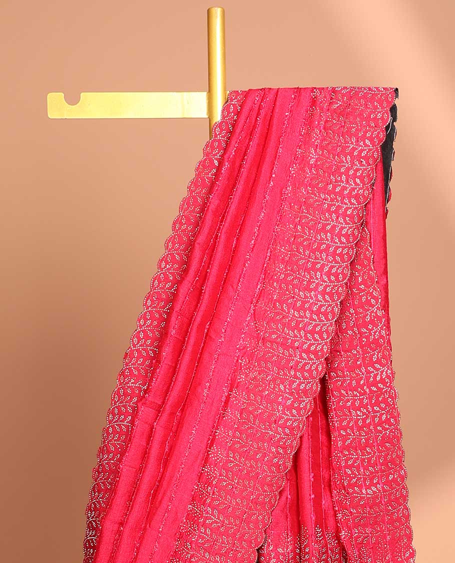Red all over line neem zari design with copper color swastik stone work & plain , swastik stone work blouse