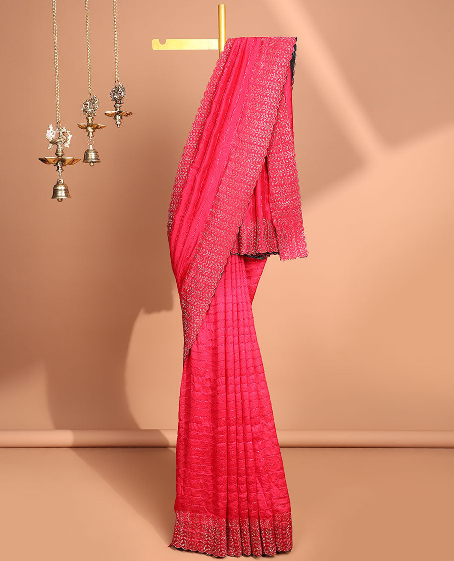 Red all over line neem zari design with copper color swastik stone work & plain , swastik stone work blouse