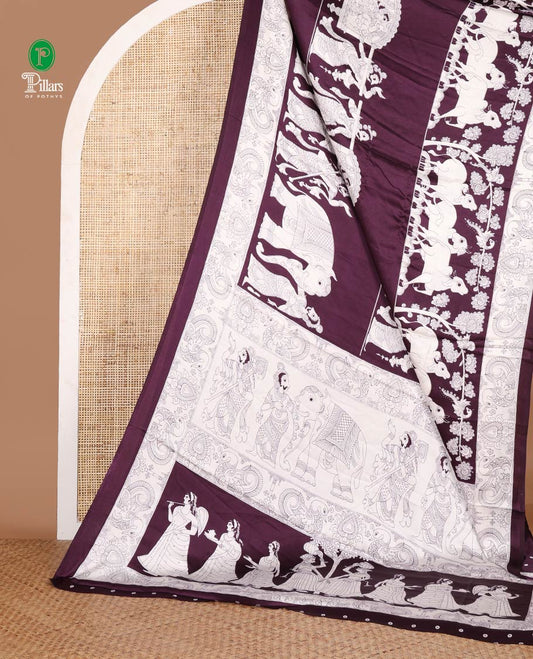 Violet elephant, kalamkari printed gajji silk saree with annam printed border & kalamkari printed pallu along with printed blouse